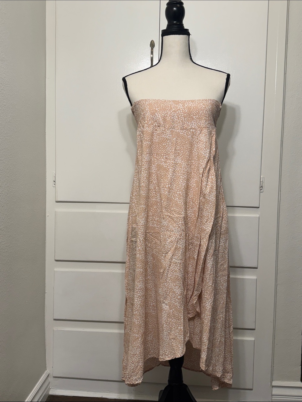 Strapless Peach Print Maxi Dress